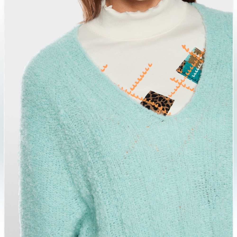 Marc Cain Sport Teal Alpaca Wool V-Neck Chunky Knit Sweater Oversized Small - Picture 14 of 14